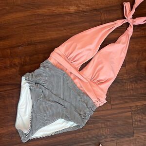 Cupshe Coral and Striped One Piece Swimsuit